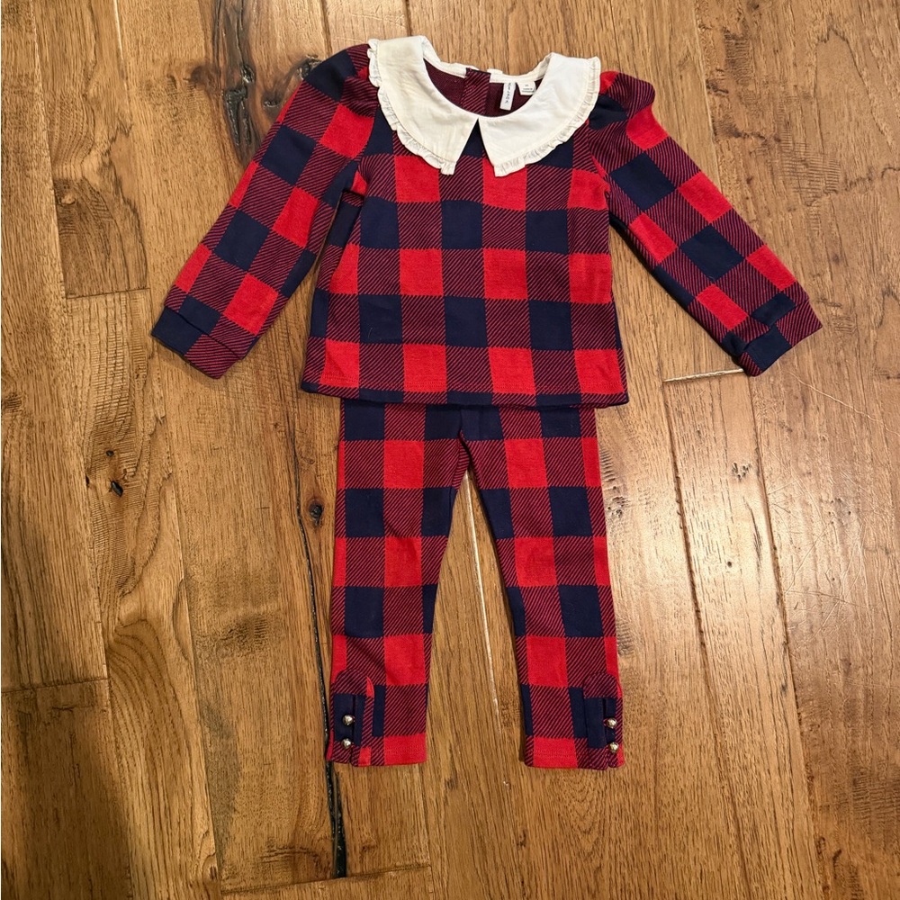 Jane and Jack Red & Navy Plaid Dress with White Ruffled Collar